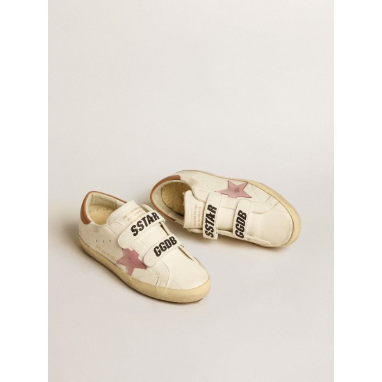 Old School in nappa leather with pink leather star and beige shearling lining Old School in nappa leather with pink leather star and beige shearling lining