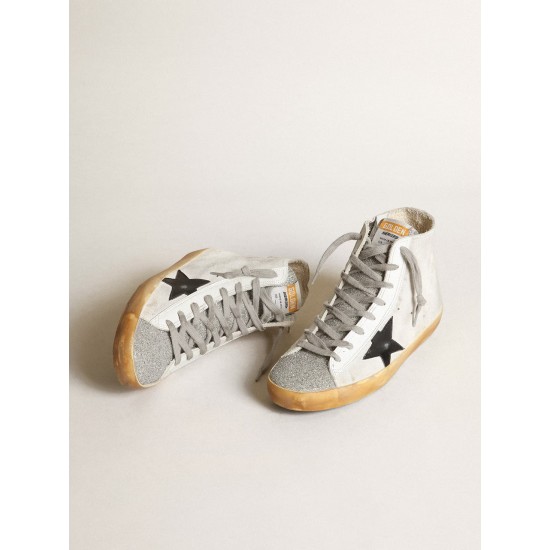 Women’s Francy in white suede with black leather star and silver Swarovski crystal tongue Women’s Francy in white suede with black leather star and silver Swarovski crystal tongue
