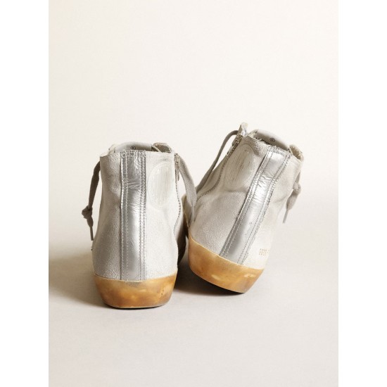 Women’s Francy in white suede with black leather star and silver Swarovski crystal tongue Women’s Francy in white suede with black leather star and silver Swarovski crystal tongue