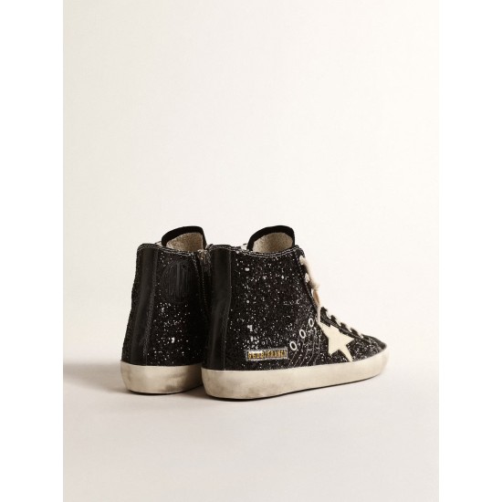 Francy Penstar LTD in glitter with ivory star and black heel tab Francy Penstar LTD in glitter with ivory star and black heel tab