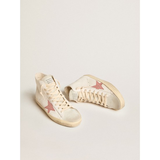 Francy in cream nappa with pink crocodile-print leather star Francy in cream nappa with pink crocodile-print leather star
