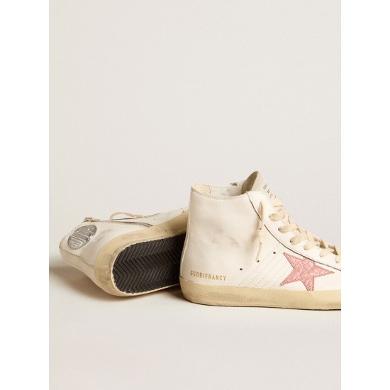 Francy in cream nappa with pink crocodile-print leather star Francy in cream nappa with pink crocodile-print leather star