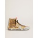 Francy Penstar in gold glitter with suede star and bright blue heel tab Francy Penstar in gold glitter with suede star and bright blue heel tab