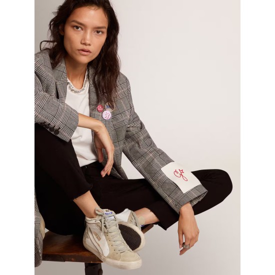 Women's Slide with ice-gray suede star and white flash Women's Slide with ice-gray suede star and white flash