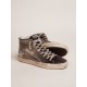 Women's Slide with silver laminated leather upper and studs Women's Slide with silver laminated leather upper and studs