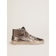 Women's Slide with silver laminated leather upper and studs Women's Slide with silver laminated leather upper and studs