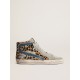 Women's Slide in leopard print pony skin with silver leather star Women's Slide in leopard print pony skin with silver leather star