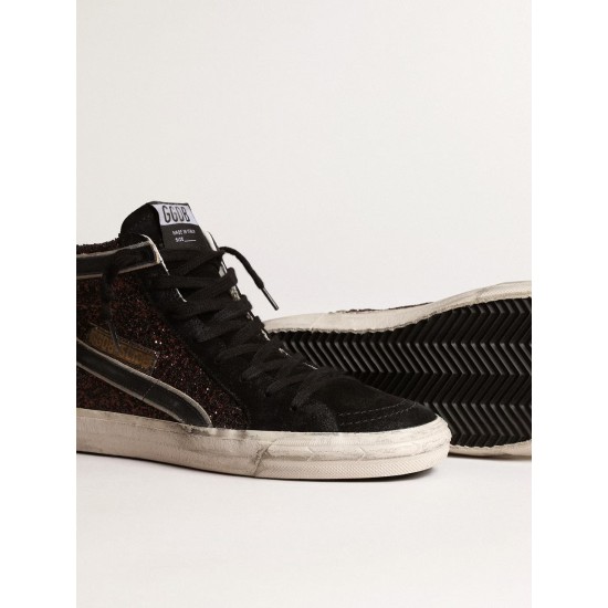 Slide in brown glitter with black leather star and flash Slide in brown glitter with black leather star and flash