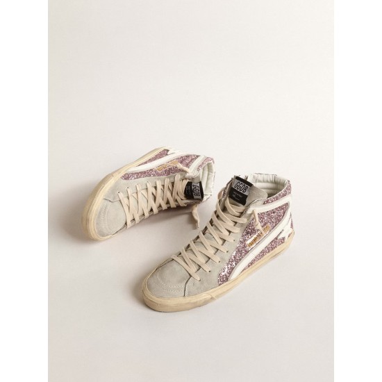 Slide in lilac glitter with white leather star and flash Slide in lilac glitter with white leather star and flash