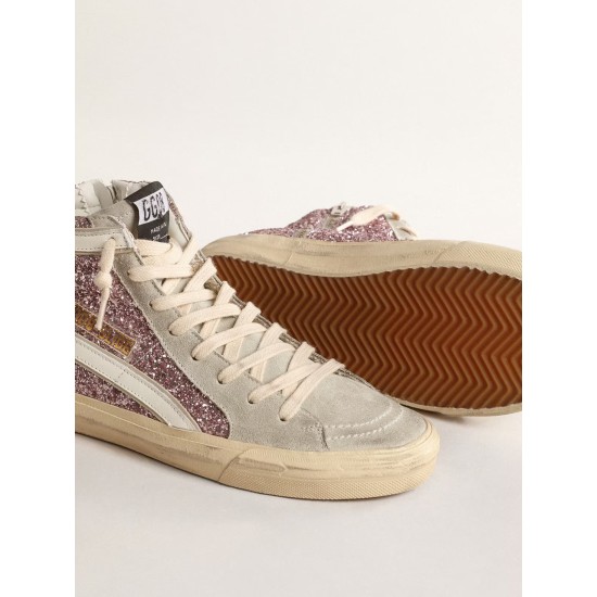 Slide in lilac glitter with white leather star and flash Slide in lilac glitter with white leather star and flash