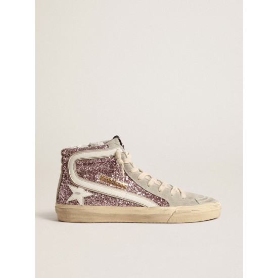 Slide in lilac glitter with white leather star and flash Slide in lilac glitter with white leather star and flash