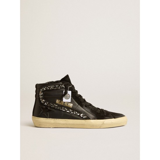 Slide in leather with black star and Swarovski crystal flash Slide in leather with black star and Swarovski crystal flash