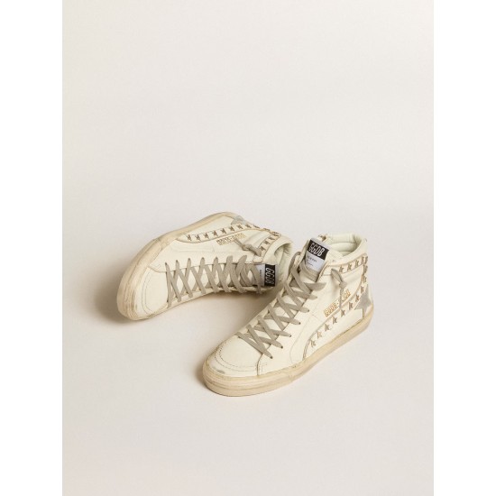 Slide with silver metallic leather star and leather flash with stars Slide with silver metallic leather star and leather flash with stars