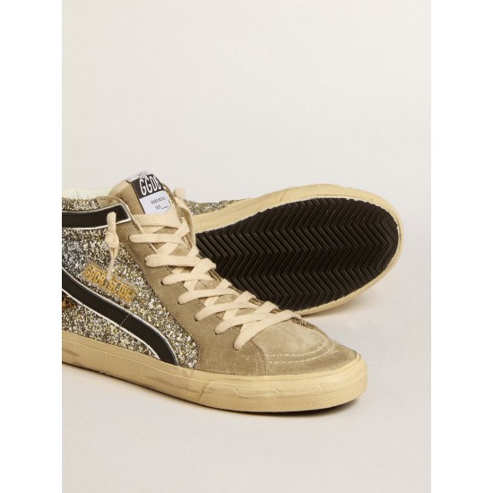 Slide in platinum glitter with leopard-print pony skin star and black flash Slide in platinum glitter with leopard-print pony skin star and black flash