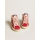 Slide in red suede with silver star and lizard print flash Slide in red suede with silver star and lizard print flash