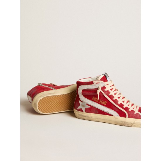 Slide in red suede with silver star and lizard print flash Slide in red suede with silver star and lizard print flash
