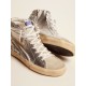 Women's Slide with laminated leather upper and silver glitter Women's Slide with laminated leather upper and silver glitter