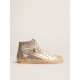 Women's Slide with laminated leather upper and silver glitter Women's Slide with laminated leather upper and silver glitter