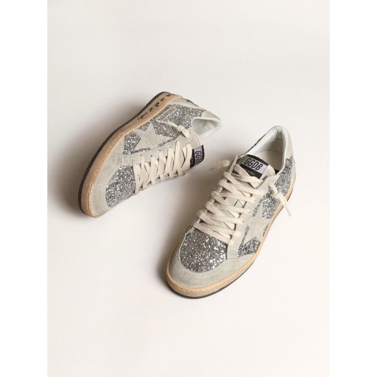 Ball Star in silver glitter with ice-gray suede inserts Ball Star in silver glitter with ice-gray suede inserts
