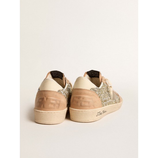 Ball Star in platinum glitter with cream leather star and nubuck toe Ball Star in platinum glitter with cream leather star and nubuck toe