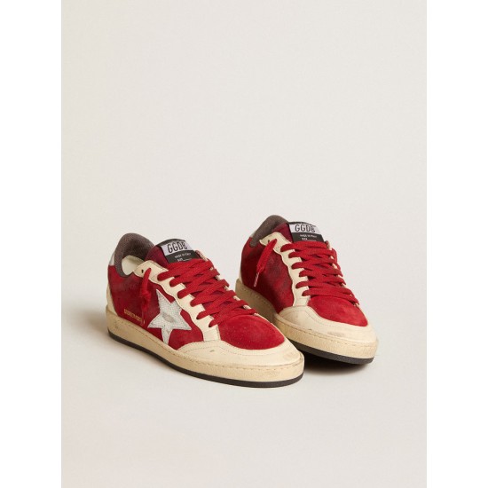 Ball Star in burgundy suede with silver leather star and heel tab Ball Star in burgundy suede with silver leather star and heel tab