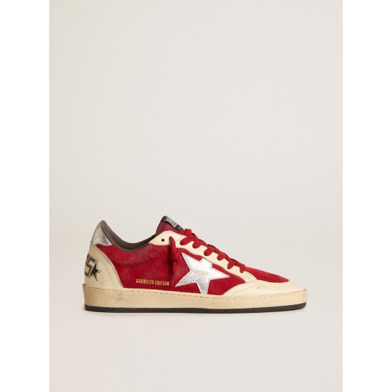 Ball Star in burgundy suede with silver leather star and heel tab Ball Star in burgundy suede with silver leather star and heel tab