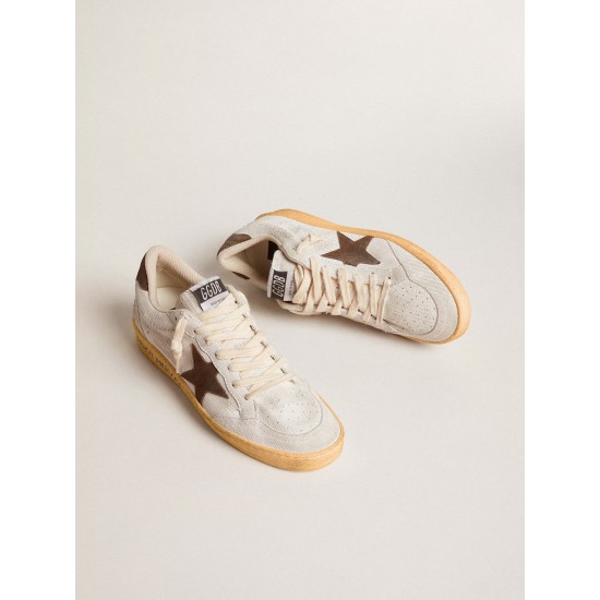 Women's Ball Star in white nubuck leather with brown suede star and heel tab Women's Ball Star in white nubuck leather with brown suede star and heel tab