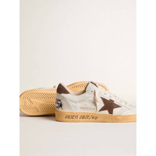 Women's Ball Star in white nubuck leather with brown suede star and heel tab Women's Ball Star in white nubuck leather with brown suede star and heel tab