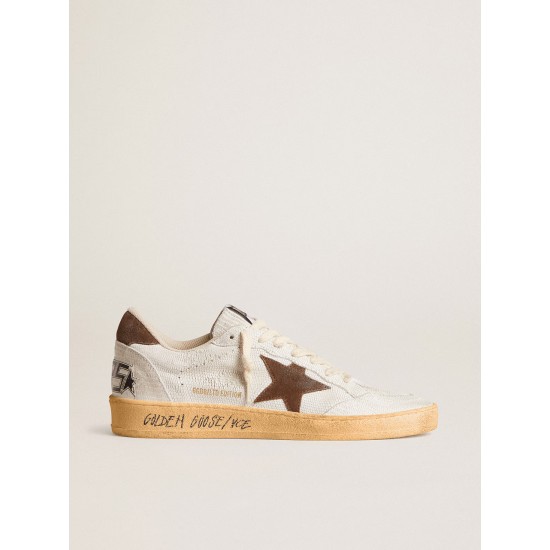 Women's Ball Star in white nubuck leather with brown suede star and heel tab Women's Ball Star in white nubuck leather with brown suede star and heel tab