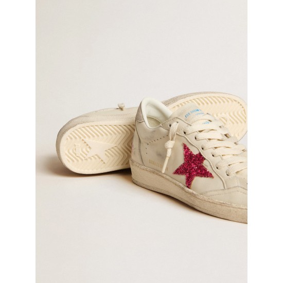 Ball Star LTD with fuchsia glitter star and light gray suede heel tab Ball Star LTD with fuchsia glitter star and light gray suede heel tab
