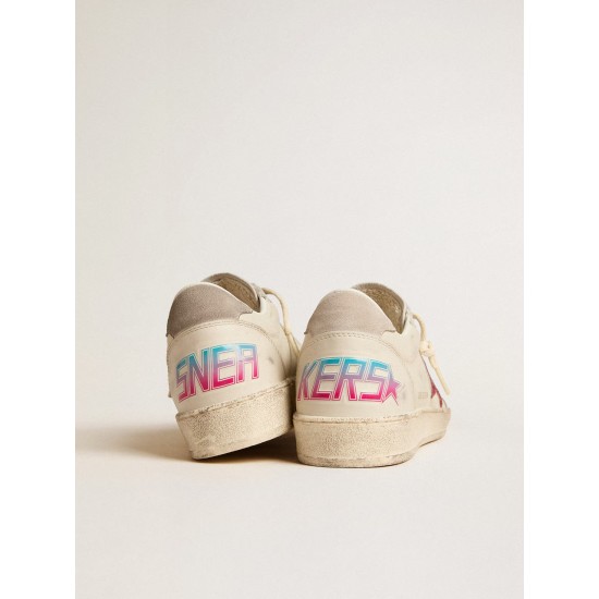 Ball Star LTD with fuchsia glitter star and light gray suede heel tab Ball Star LTD with fuchsia glitter star and light gray suede heel tab