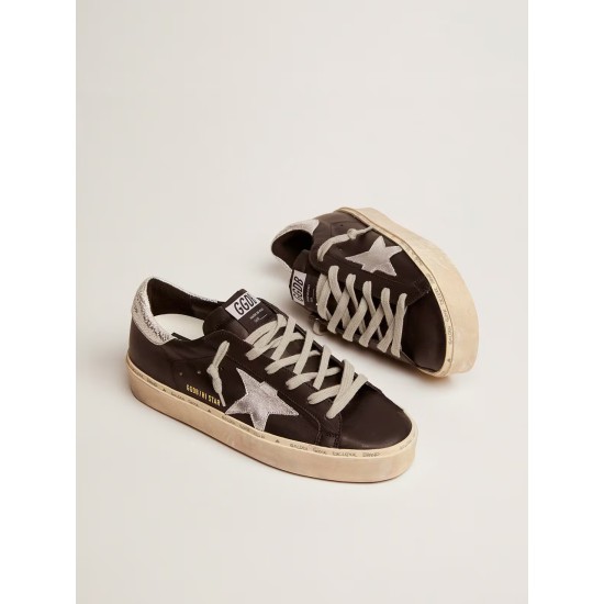 Women's Hi Star in black leather with silver laminated leather star Women's Hi Star in black leather with silver laminated leather star