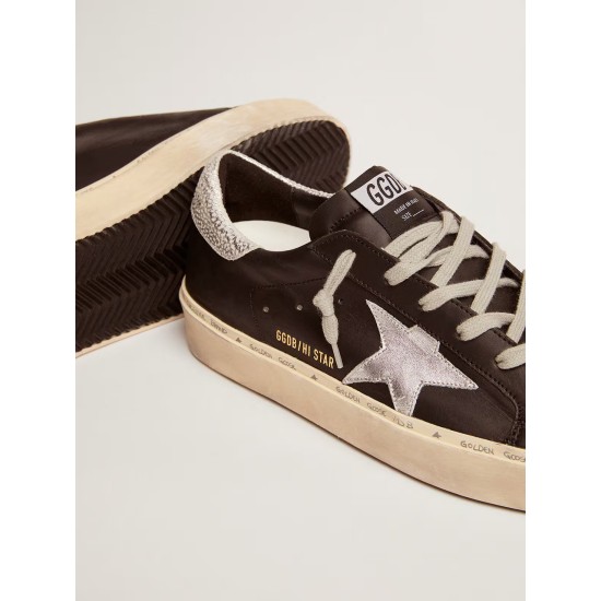 Women's Hi Star in black leather with silver laminated leather star Women's Hi Star in black leather with silver laminated leather star
