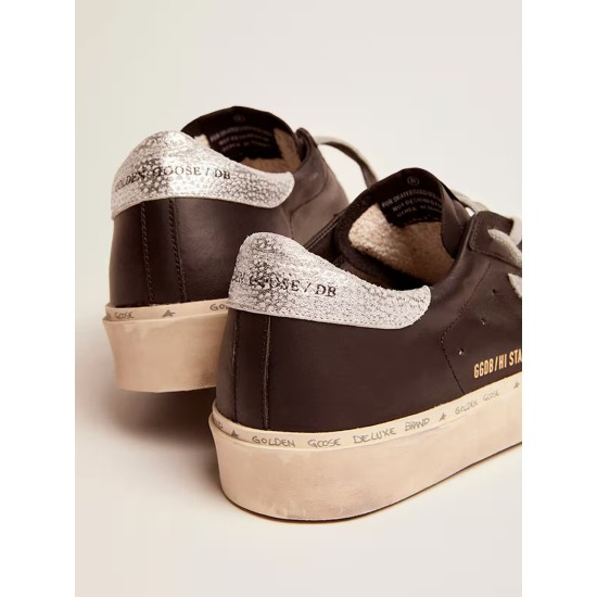 Women's Hi Star in black leather with silver laminated leather star Women's Hi Star in black leather with silver laminated leather star