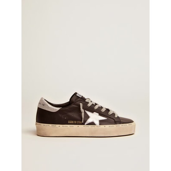 Women's Hi Star in black leather with silver laminated leather star Women's Hi Star in black leather with silver laminated leather star