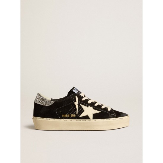 Women’s Hi Star in black leather with silver glitter heel tab Women’s Hi Star in black leather with silver glitter heel tab