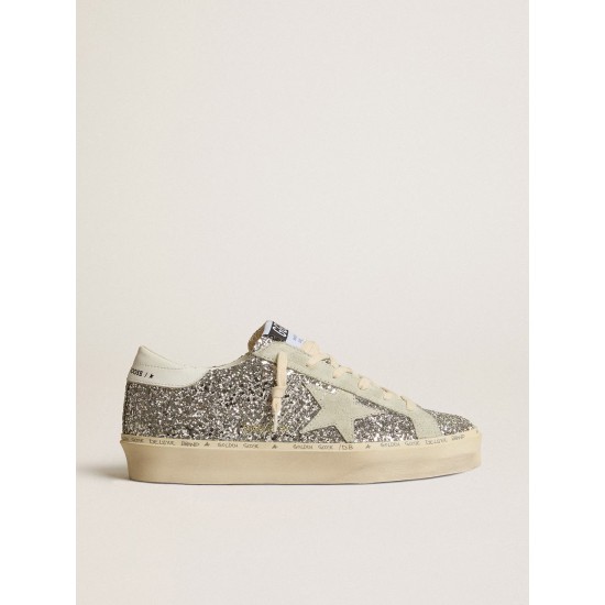 Women's Hi Star in silver glitter with suede star and white heel tab Women's Hi Star in silver glitter with suede star and white heel tab