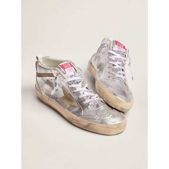 Women's Mid Star in silver laminated leather with dove gray star Women's Mid Star in silver laminated leather with dove gray star