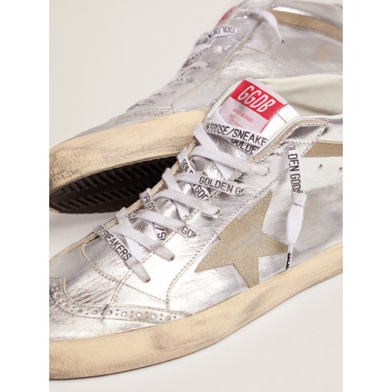 Women's Mid Star in silver laminated leather with dove gray star Women's Mid Star in silver laminated leather with dove gray star
