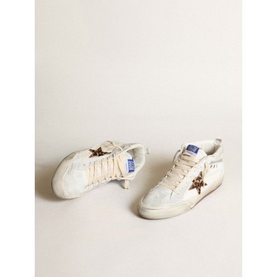 Women's Mid Star LTD in white nylon with leopard print pony skin star Women's Mid Star LTD in white nylon with leopard print pony skin star