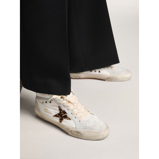 Women's Mid Star LTD in white nylon with leopard print pony skin star Women's Mid Star LTD in white nylon with leopard print pony skin star