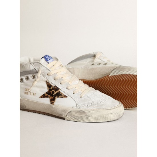 Women's Mid Star LTD in white nylon with leopard print pony skin star Women's Mid Star LTD in white nylon with leopard print pony skin star