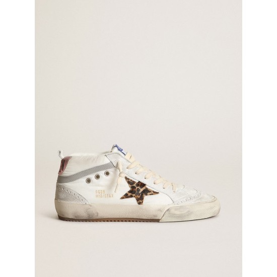 Women's Mid Star LTD in white nylon with leopard print pony skin star Women's Mid Star LTD in white nylon with leopard print pony skin star
