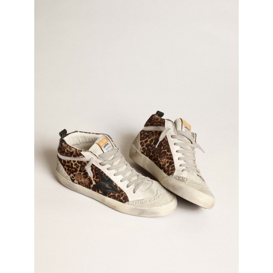 Women's Mid Star in leopard print pony skin with black star Women's Mid Star in leopard print pony skin with black star