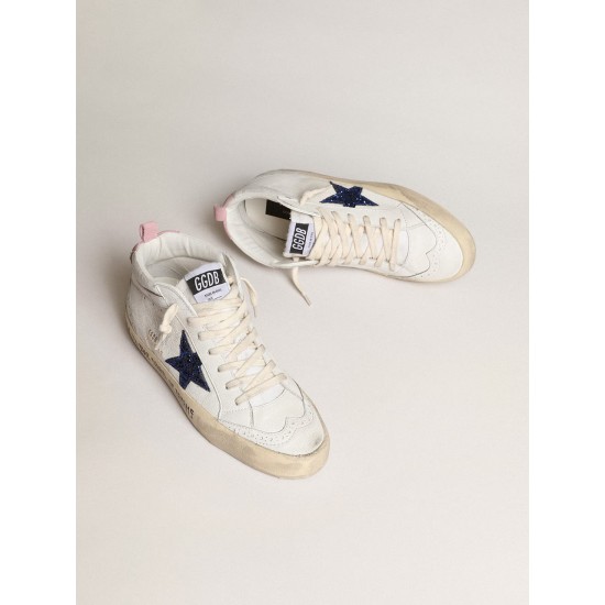 Mid Star with blue glitter star and pink suede heel tab Mid Star with blue glitter star and pink suede heel tab