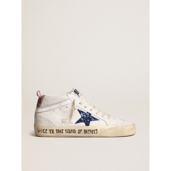Mid Star with blue glitter star and pink suede heel tab Mid Star with blue glitter star and pink suede heel tab