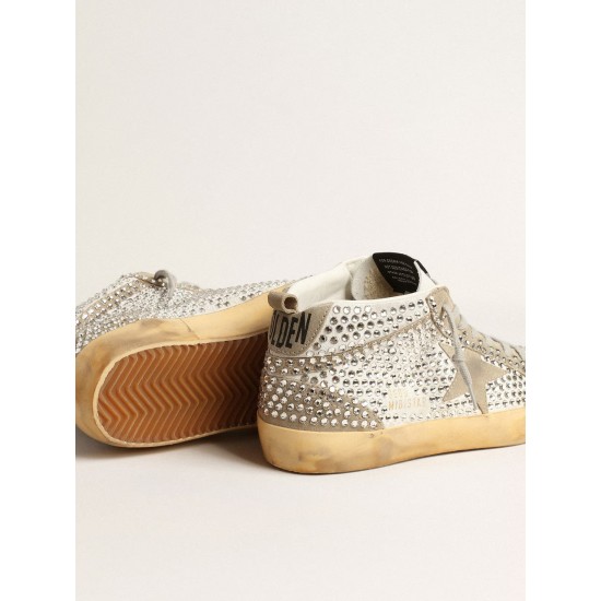 Mid Star LTD in white and dove-gray suede with Swarovski crystals Mid Star LTD in white and dove-gray suede with Swarovski crystals
