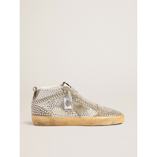 Mid Star LTD in white and dove-gray suede with Swarovski crystals Mid Star LTD in white and dove-gray suede with Swarovski crystals
