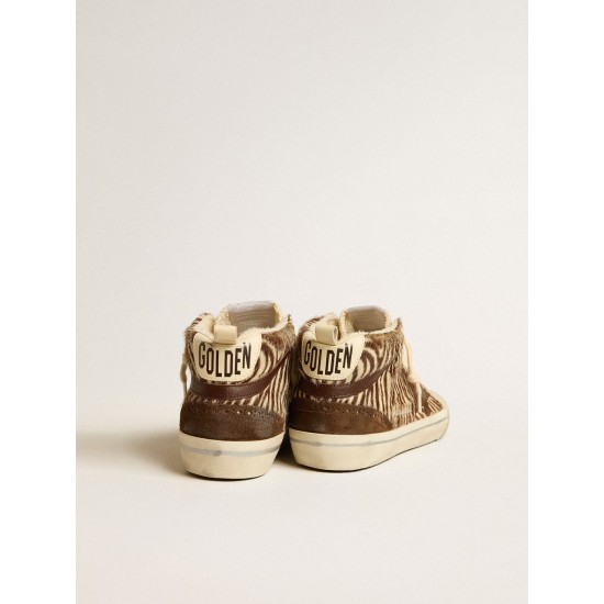 Mid Star LTD in zebra-print pony skin with suede star and brown flash Mid Star LTD in zebra-print pony skin with suede star and brown flash
