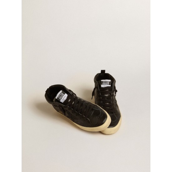 Women's Mid Star in black nappa with black glitter star and suede flash Women's Mid Star in black nappa with black glitter star and suede flash